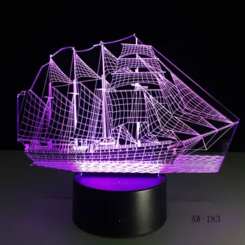3D Retro Senovės Buriavimo Jūrų Laivu, Laivo LED Lempos Kinų Stiliaus Spalvotų Iliuzija RGB Naktį Šviesos USB Lentelės, Stalo Dekoras AW -183