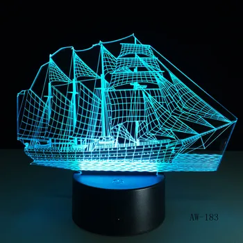 3D Retro Senovės Buriavimo Jūrų Laivu, Laivo LED Lempos Kinų Stiliaus Spalvotų Iliuzija RGB Naktį Šviesos USB Lentelės, Stalo Dekoras AW -183