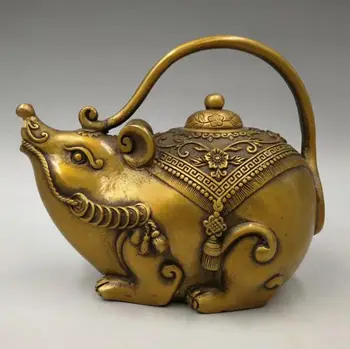 Kinijos gryno žalvario zodiako pelės monetos arbatinukas