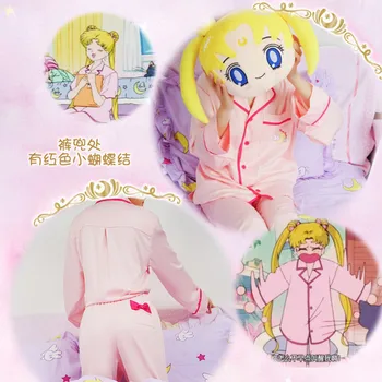 Moterų Sleepwear Sailor Moon Triušis Pižama Nustatyti Usagi Tsukino Pobūdžio Emuliacija Šilko Minkšti, Patogūs Rausvos Spalvos, Trumpomis Rankovėmis Rinkinys