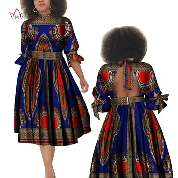 Mados 2019 m. Rudenį Afrikos Suknelės Moterims vestidos Backless Elegantiškas Afrikos Drabužius Raukiniai Afrikos Drabužių BRW WY5906