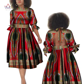 Mados 2019 m. Rudenį Afrikos Suknelės Moterims vestidos Backless Elegantiškas Afrikos Drabužius Raukiniai Afrikos Drabužių BRW WY5906