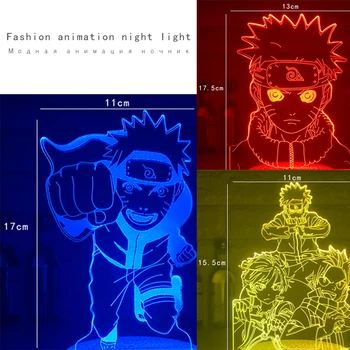 Naujausias Anime Pav Uzumaki Naruto su Durklas 3D LED Naktinis Apšvietimas RGB 7 Spalvų, Baltos Bazės, Stalo Lempos Namų Dekoro Gimtadienio lempos