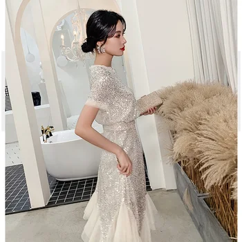 Tai Yiiya Promenadzie Suknelė 2020 M O-Kaklo trumpomis Rankovėmis Kratinys Suknelės Moterims vakarėlis Blizgučiais Arbata-Ilgis Vestidos De Gala LF219