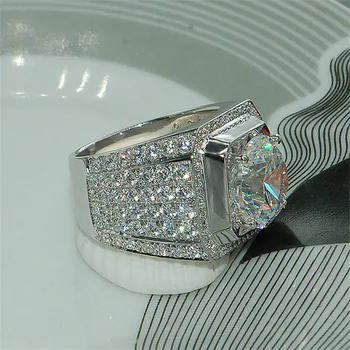 Solitaire Vyrų 4ct Sona Deimanto Žiedas 925 sterlingas sidabro Papuošalai Dalyvavimas Vestuvių juostoje Žiedai vyrams Prabangos Šalis priedų