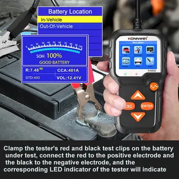 KW650 Automobilio Akumuliatoriaus Testeris 12V 100 iki 2000CCA 12 Voltų Baterija, įrankiai Automobilių Greito Paleidimo Įkrovimo Diagnostikos