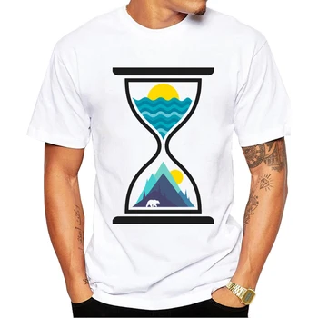 ZZONE Mados smėlio laikrodis Dizaino Vyrų T-Shirt Vandenynas ir Kalnai Kartą Spausdinta Juokinga Tshirts trumpomis Rankovėmis T Shirts Esminius Tee