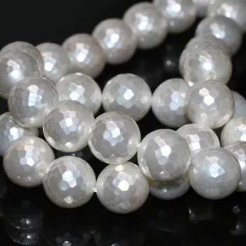 Gamyklos kainų karšto pardavimo didmeninės gamtinių white shell pearl 12mm briaunotas apvalus prarasti karoliukai moterų papuošalai priėmimo 15inch B2269