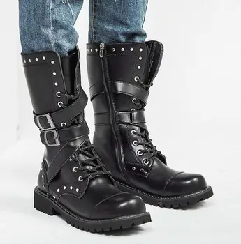Aukštos Viršų Dykumos Taktinis Karo Boots Mens Odos Motociklo Batai Armijos Kovos Batai Vyrų Mados Gothic Punk Diržas Batai