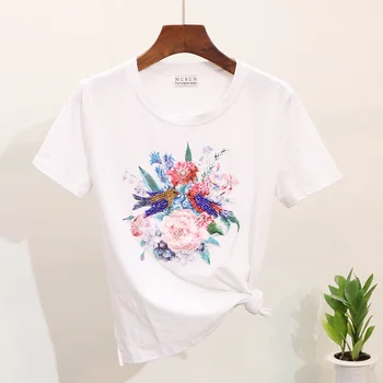 Amolapha Moterų Duobute Gėlių Tshirts+ Džinsai, Kelnės, Laisvalaikio Drabužių Rinkiniai, Laisvalaikio Blauzdos Ilgis JeansClothes Kostiumai