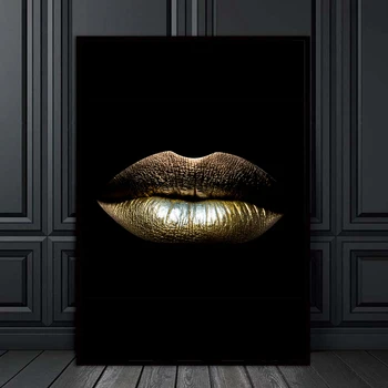 Drobė Šiaurės Tapybos Prints Gold Lūpų Gradientas Sexy Namų Dekoro Plakatai Sienos Meno Kūrinius Modernus Miegamojo Sistema Modulinė Nuotraukas