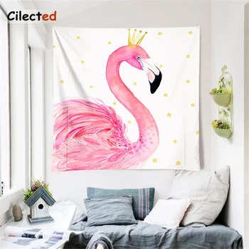 Cilected Flamingo Gobelenas Sienos Meno Gobelenai Rausvos Karūnos Paukščių Spausdinti Lovatiesė Lapas Mergaičių Kambario Kambarį Šiaurės Užsakymą