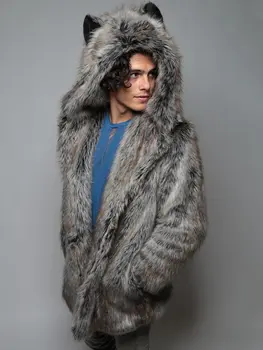 Žiemą Moterys Vyrai Dirbtiniais Fox Fur Coat 2019 Atsitiktinis Plius Dydis Pora Kailiniai Su Gobtuvu Striukė Kailio Kačių Ausų Šiltas Ilgomis Rankovėmis Striukė, Paltas