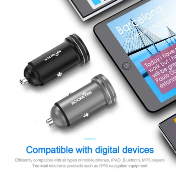 Rocketek Metalo Dvigubas USB Automobilinis Įkroviklis Mobilųjį Telefoną, Planšetinį kompiuterį GPS 3.1 Greitą Automobilį-Įkroviklis Adapteris, Skirtas 