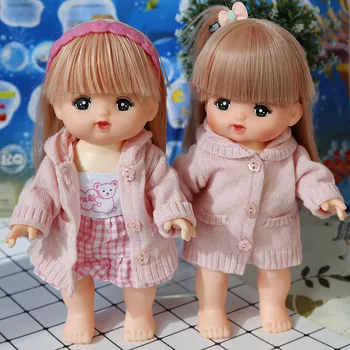 Mellchan lėlės drabužiai MiLo lėlės 25CM rožinis megztinis atlapas lėlės praktikos mygtukai kūdikių drabužiai lėlės priedai