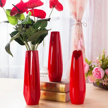 Raudonos Spalvos Keramikos Vaza, Didelis Dydis Raudona Gėlė, Porceliano Vaza Šiuolaikinės Mados Stalo Vaza Namų Vestuvių Papuošalai Kalėdų R2429