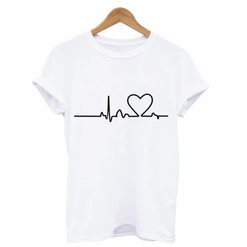 Atsitiktinis Harajuku Love EKG Spausdinti Moterų marškinėliai Topai Tee Vasarą, Rudenį, Žiemą Moterų marškinėliai Mergina Drabužių Streetwear