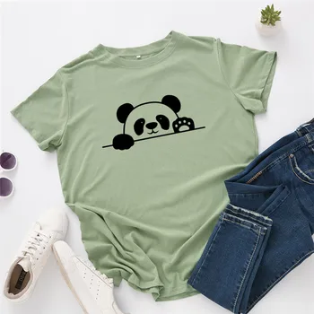 Vasaros Plius Dydis 5XL Marškinėlius Mielas Panda Print T-shirt Marškinėliai Moterims Medvilnės, O Kaklas Trumpas Rankovės Tees Moterų Marškinėliai Moteriška