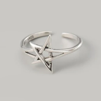 2019 Karšto Pardavimo Tuščiaviduriai Penkiakampė Žvaigždė, Žiedas 925 Papuošalai Moterims Derliaus Paprasta Geometrija Piršto Žiedas Reguliuojamas Midi Žiedas