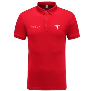 Tesla logotipu Polo Marškinėliai Vyrams, Prekės ženklo Drabužius vientisos Spalvos Polo Marškinėliai Atsitiktinis Medvilnės trumpomis Rankovėmis Polo