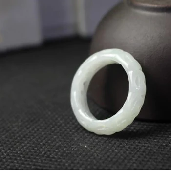 Didmeninė Aukštos Kokybės Natūralių Birmos Jade Baltas Žiedas Papuošalai Fine Jewelry Ranka raižyti tuščiaviduriai Pasisekė Saugos Žiedas Papuošalai