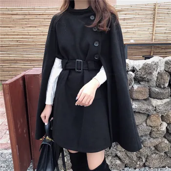 Korėjos Naujas Ilgas Kailis Stiliaus Vientisa Spalva Prarasti Žaliojo Paltai Rinkti Chaki Juoda Elegantiška Juosmens Vilnonių Vidutinis Moterų Žiemos Viršūnes Moteris