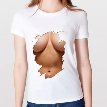 Big Boobs marškinėliai moterų Sexy Skrandžio Pack Abs spausdinti Vasaros trumpomis rankovėmis Kūrybinio Modelio Juokinga Moteriška Modalinis Viršūnes Tees