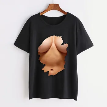 Big Boobs marškinėliai moterų Sexy Skrandžio Pack Abs spausdinti Vasaros trumpomis rankovėmis Kūrybinio Modelio Juokinga Moteriška Modalinis Viršūnes Tees