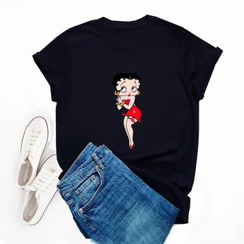 Betty Boop Marškinėlius Spausdinti Grafinis Tees Moterų Marškinėliai Tumblr Vasaros Femme korėjos Drabužių Medvilnės 90s Panele, Mergina Reguliariai Viršūnes Marškinėlius