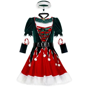 Moterų Kalėdų Šalis Suknelė Cosplay Kostiumų Santa Claus Kūrybinis Žaidimas Vienodai Etapo Rezultatus Elfai Kostiumas