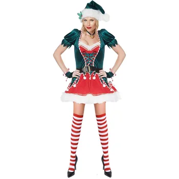 Moterų Kalėdų Šalis Suknelė Cosplay Kostiumų Santa Claus Kūrybinis Žaidimas Vienodai Etapo Rezultatus Elfai Kostiumas