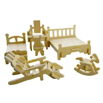 34pcs Mediniai Baldai, žaislinės lėlės lėlių sumontuoti miniatiūriniai baldai apsimesti žaisti 3D galvosūkis, žaislai vaikams, mergaitėms, vaikams