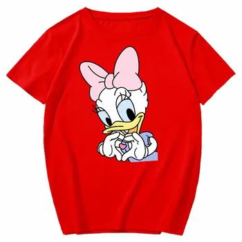 Disney Stilingas Daisy Duck Animacinių filmų Spausdinimo O-Kaklo Megztinis trumpomis Rankovėmis Kontrasto Spalvos Unisex Marškinėliai Tee Viršūnes XS - 3XL 11 Spalvų